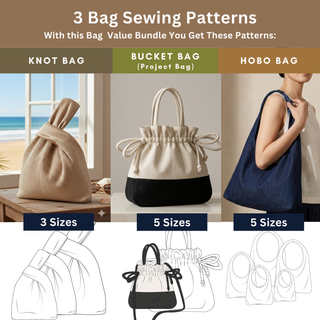 3 Bag Pattern Bundle: Knot Bag, Hobo Bag & Bucket Bag Sewing Patterns (PDF Patterns)