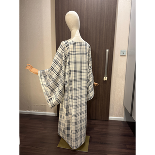 Back view of a stylish Kimono Coat made with the easy Kimono Coat Sewing Pattern, showcasing its flowy design.