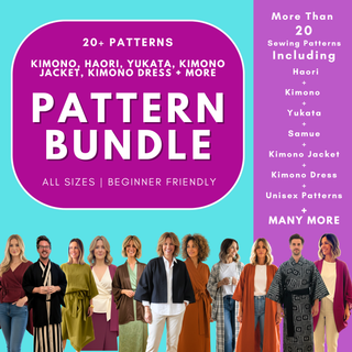 Japanese Sewing Pattern bundle featuring kimono, haori, yukata, and more for all sizes and beginners.
