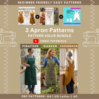 Apron Sewing Pattern 3 Pack (PDF): Cross Back Apron, Pinafore Apron + Garden Apron Sewing Patterns