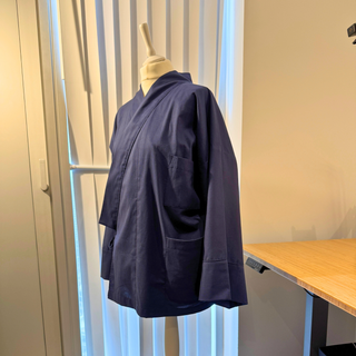 Chore Jacket Sewing Pattern displayed on a dress form, showcasing a stylish unisex Samue jacket design.