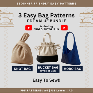 3 Bag Pattern Bundle: Knot Bag, Hobo Bag & Bucket Bag Sewing Patterns (PDF Patterns)