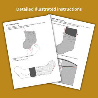Christmas Stocking Sewing Pattern PDF — Contrast Cuff Design, 5 Sizes XS–XL