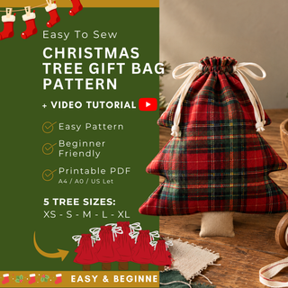 Christmas Tree Gift Bag Sewing Pattern (5 Sizes, Easy To Sew)