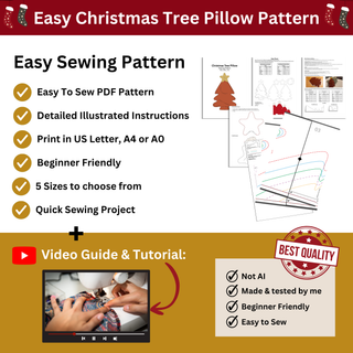 Christmas Tree Pillow Sewing Pattern PDF (5 Sizes, Beginner Friendly Christmas Pattern)