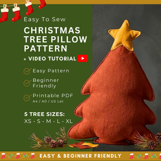 Christmas Tree Pillow Sewing Pattern PDF (5 Sizes, Beginner Friendly Christmas Pattern)