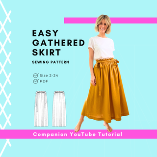 Gathered Skirt Sewing Pattern | Easy Beginner Gather Skirt with Pockets