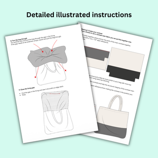 Tote Bag Sewing Pattern PDF — Flat Base Design, 5 Sizes XS–XL