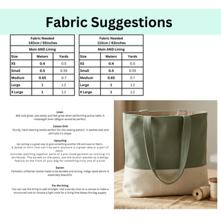 Tote Bag Sewing Pattern PDF — Flat Base Design, 5 Sizes XS–XL
