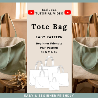Tote Bag Sewing Pattern PDF — Flat Base Design, 5 Sizes XS–XL