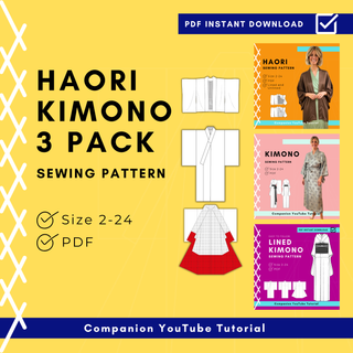 Haori Yukata & Kimono Sewing Pattern 3-Pack including PDF instant download options and sizes 2-24.