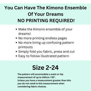 You Can Have The Kimono Ensemble Of Your Dreams NO PRINTING REQUIRED! Size 2-24 for Haori Yukata & Kimono Sewing Pattern.