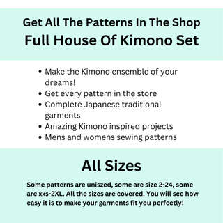 Japanese Sewing Pattern collection featuring a full house of kimono set with all sizes available.