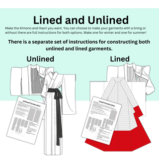 Lined and Unlined Haori, Yukata & Kimono Sewing Pattern showing instructions for both styles in a digital sewing pattern.