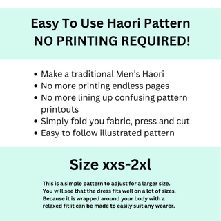 Easy to use Men’s Haori Pattern for creating a traditional haori jacket without printing requirements.