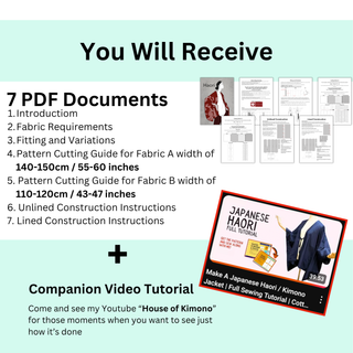 Haori Pattern - You will receive 7 PDF documents and a companion video tutorial for sewing a Japanese haori jacket.