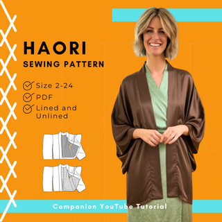 Haori Pattern sewing pattern for a kimono jacket, available in sizes 2-24, includes PDF, lined and unlined options.