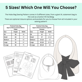 Hobo Bag Sewing Pattern – Slouchy Shoulder Bag, XS to XL