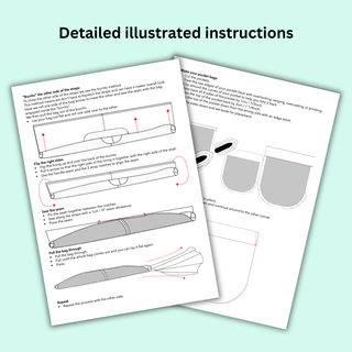 Detailed illustrated instructions for the Japanese Knot Bag Pattern sewing project.