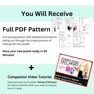 Cape Jacket Sewing Pattern PDF with detailed illustrations and companion video tutorial for easy sewing.