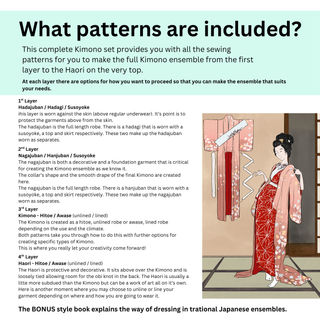 What patterns are included in the Kimono Sewing Pattern bundle with detailed sewing instructions for each layer.
