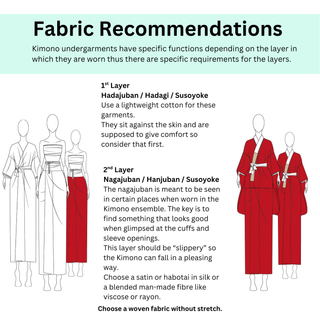 Fabric recommendations for Kimono Undergarment Sewing Pattern, detailing layers and materials for comfort and style.