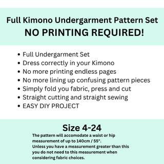Full Kimono Undergarment Sewing Pattern Set with easy DIY instructions and size options 4-24.