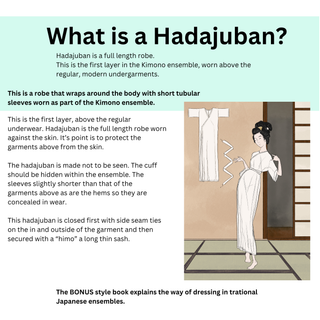 What is a Hadajuban? An illustration describing the kimono underwear robe pattern and its features.