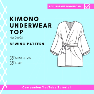 Hadagi Sewing Pattern for kimono underwear top available in sizes 2-24 and offered as a PDF instant download.