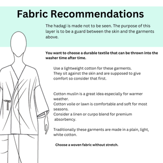 Fabric recommendations for Hadagi sewing pattern, highlighting suitable materials and durability for comfort.