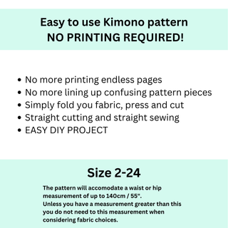 Easy to use Kimono Sewing Pattern with no printing required for a simple DIY project.