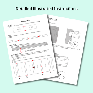 Detailed illustrated instructions for Kimono Wrap Skirt Sewing Pattern, showing construction steps and measurement guidance.