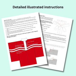 Detailed illustrated instructions for the Kimono Wrap Top Sewing Pattern by Hanjuban.
