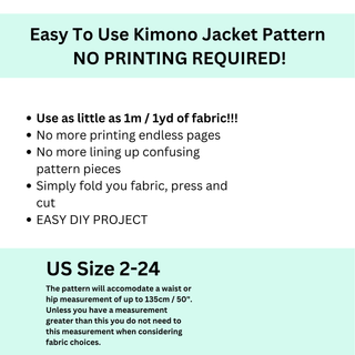 Easy to Use Kimono Jacket Sewing Pattern with no printing required, perfect for DIY projects.
