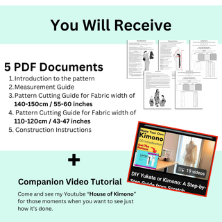 You will receive 5 PDF documents for Lined Kimono Sewing Pattern including guides and construction instructions.