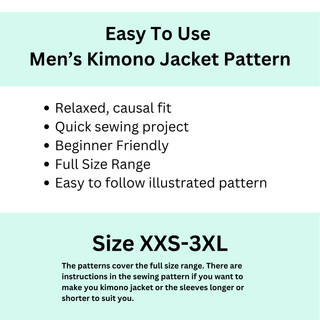 Men's Kimono Jacket Sewing Pattern | Kimono Jacket Size XXS - 3XL