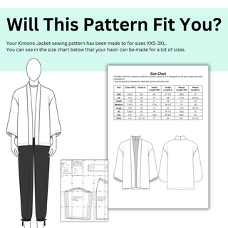 Men's Kimono Jacket Sewing Pattern | Kimono Jacket Size XXS - 3XL
