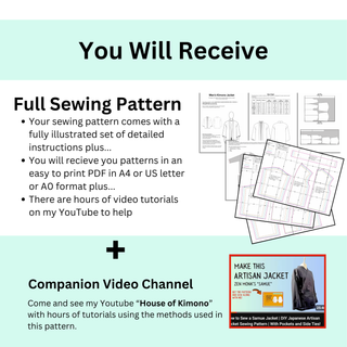 Men's Kimono Jacket Sewing Pattern | Kimono Jacket Size XXS - 3XL