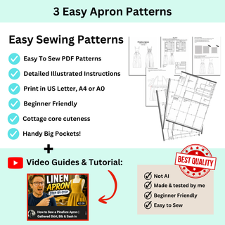 Apron Sewing Pattern 3 Pack (PDF): Cross Back Apron, Pinafore Apron + Garden Apron Sewing Patterns