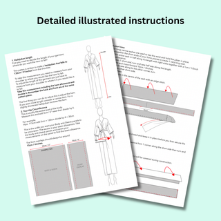 Detailed instructions for sewing a Kimono Underwear Robe Pattern with illustrations for beginners.