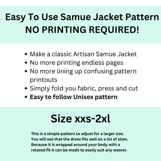 Easy to use Samue Jacket sewing pattern with no printing required, sizes xxS-2XL, unisex design for effortless sewing.