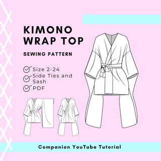 Kimono Wrap Top Sewing Pattern | Wrap Top Pattern with Kimono Sleeves (Paperless)