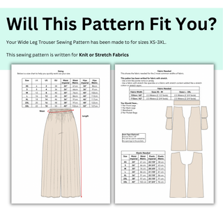 Wide Leg Trouser Sewing Pattern | Easy Palazzo Pants PDF XS-3XL