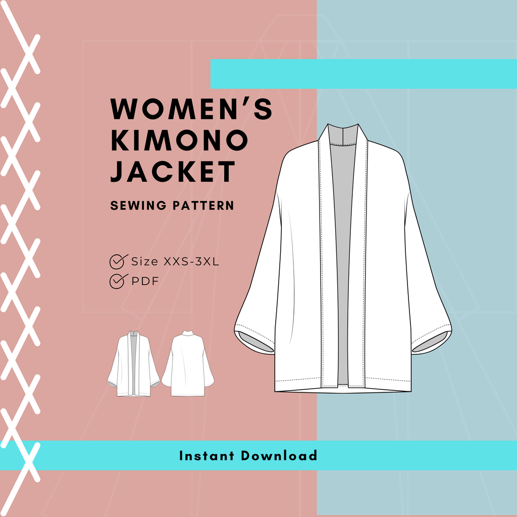 Kimono Jacket Pattern (Short Robe) | Slouchy Kimono Jacket Sewing Patt ...