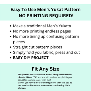 Easy to use Men's Yukata Pattern with no printing required for a traditional yukata robe.