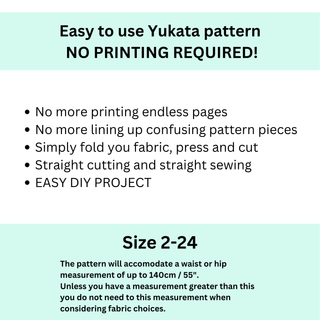 Easy to use Yukata sewing pattern with no printing required and DIY instructions for sizes 2-24.