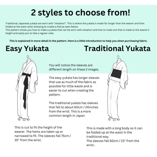 Infographic comparing Easy Yukata and Traditional Yukata styles for the Yukata Sewing Pattern.